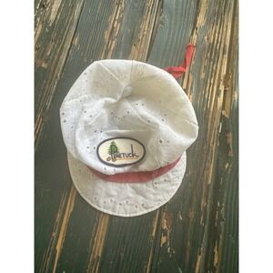Vintage Town Talk White Eyelet Bucket Hat Linetuck Patch Red Ribbon Sun Hat